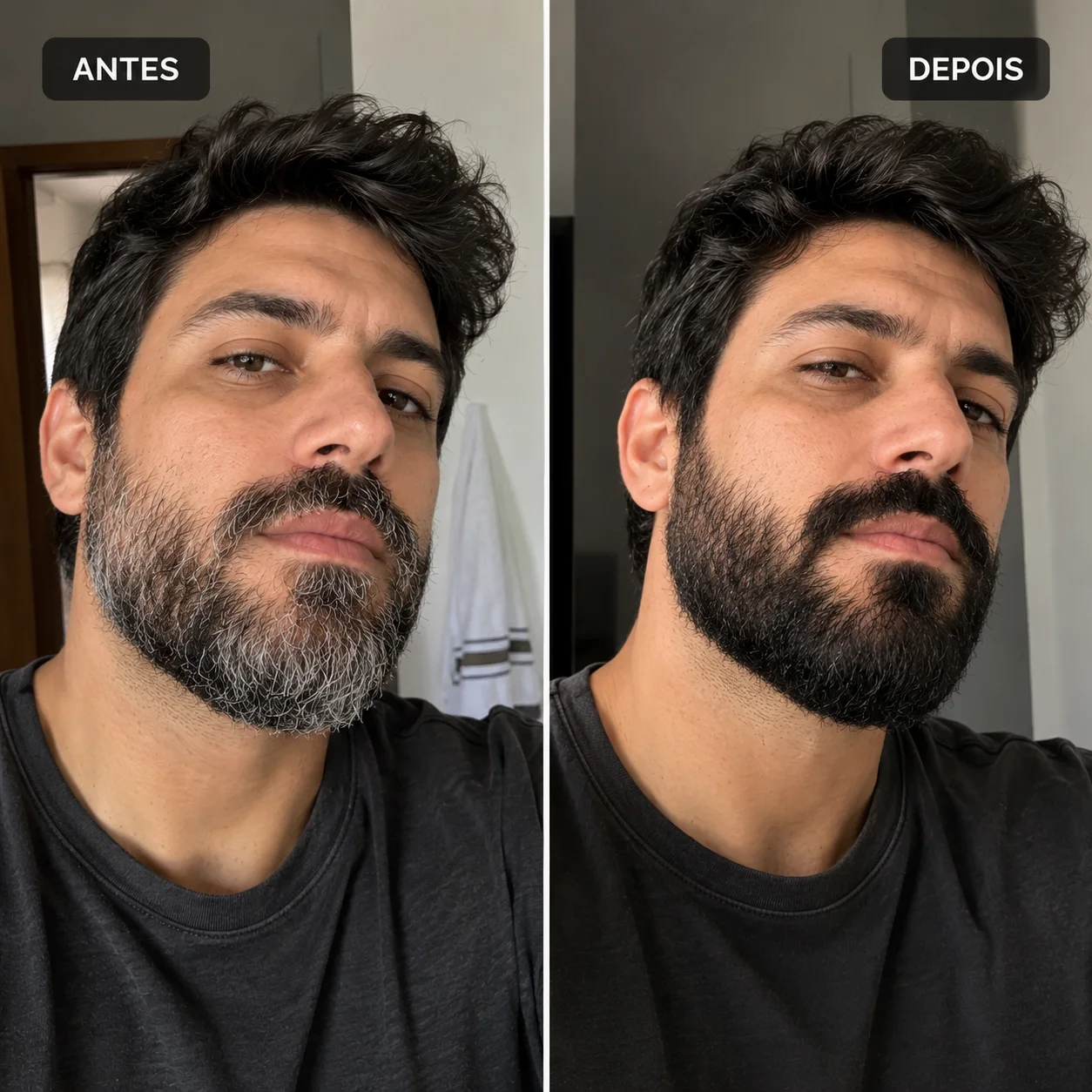 Comparativo ilustrativo de barba antes e depois